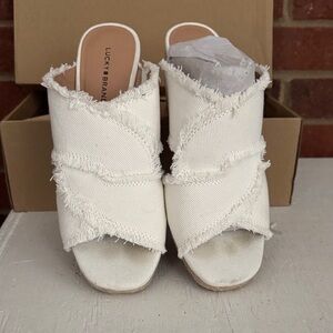Lucky Brand White Washed Margie Frayed Espadrille Twill Mules